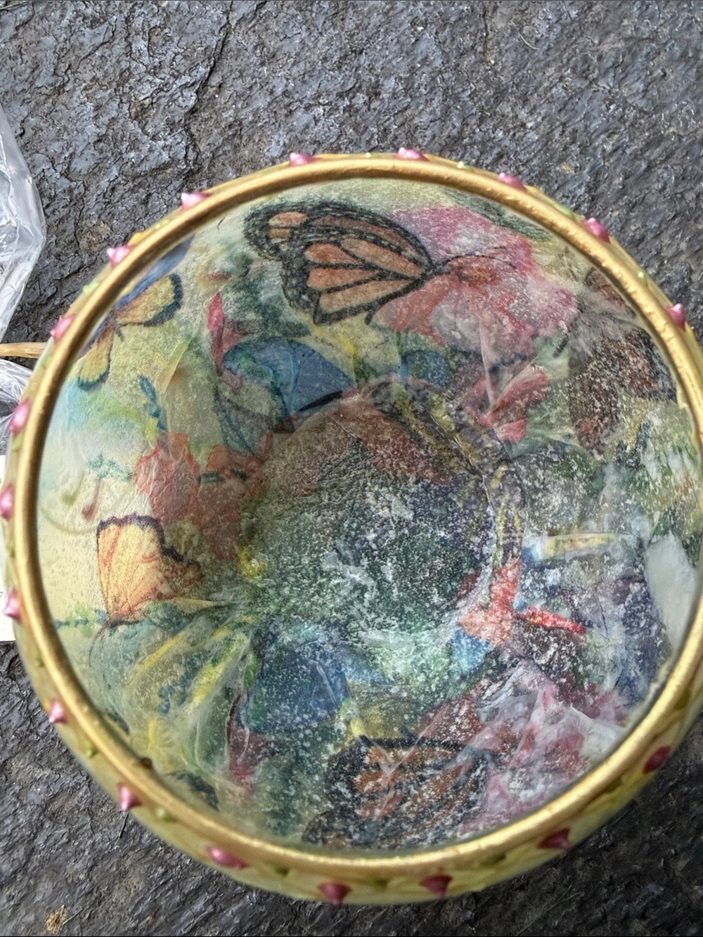 Hand-Painted Butterfly Glass Tea Light Holder in Blue, Pink and Gold - Picture 14 of 16